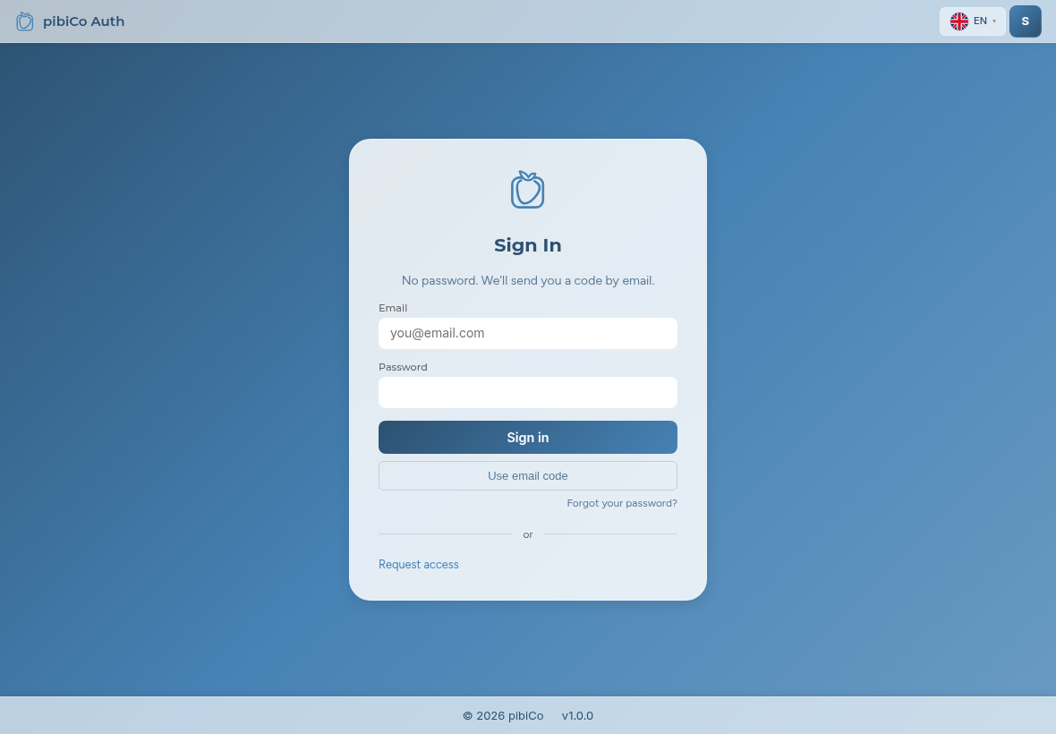 pibiCo Auth sign-in screen